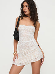 Hailees Lace Strapless Mini Dress White