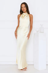 Draped In Diamonds Satin Halter Maxi Dress