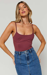 Daramie Bodysuit - Underbust Detail Bodysuit in Burgundy