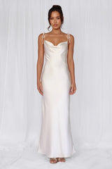 HELLO MOLLY The Penelope Cowl Satin Maxi Dress Pearl
