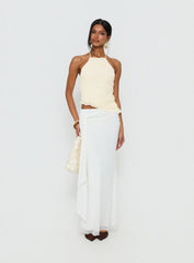 Stairway To Heaven Shirred Asymmetrical Halter Top Cream