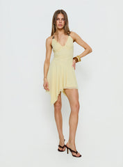 Rush Beaded Asymmetrical Halter Mini Dress Yellow