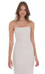 Polka Dot Open Back Maxi Dress in White