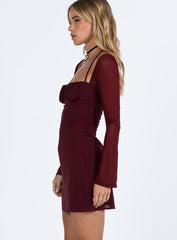 Dyer Sheer Sleeve Mini Dress Burgundy