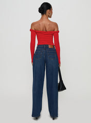 Naylor Rip Mid Rise Wide Leg Jeans Dark Blue Wash