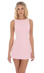 High Neck Back Bow Dress In Pink