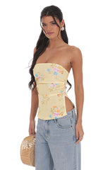 Floral Strapless Double Slit Top in Yellow