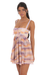 Watercolor Babydoll Dress in Multicolor Print