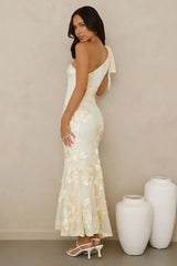 Glossy Girl One Shoulder Mesh Maxi Dress