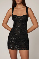 Embellished A-Line Mini Dress In Black
