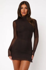 Fatal Attraction Long Sleeve Mini Dress Dark Chocolate