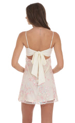 Embroidered Floral Babydoll Dress In Cream