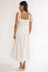 Morgana Tied Shoulder Applique Midi Dress Off White