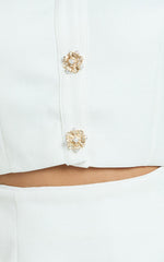 Addington Two Piece Set - Boucle Cap Sleeve Crop Jacket And Fitted Mini Skirt in White