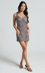 Amalea Mini Dress - Wide Strap Ruched Bust Dress in Chocolate