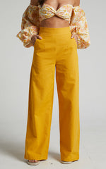 Amalie The Label - Charo Linen Look High Waisted Wide Leg Pants in Mango