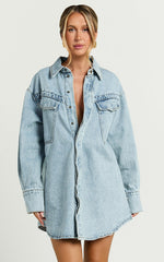 Amalie The Label - Herrera Recycled Cotton Denim Dress in Mid Blue Wash