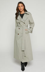 Avah Trench Coat - Double Breasted Tie Waist Coat in Washed Khaki