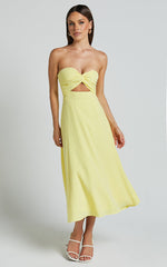 Avie Midi Dress - Twist Strapless Cocktail Dress in Lemon
