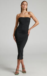 Brunetta Midi Dress - Strapless Mesh Dress in Black