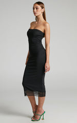 Brunetta Midi Dress - Strapless Mesh Dress in Black
