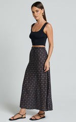 Brunita Midi Skirt - Low Waisted Drawstring Slip Skirt in Sol De Cruz Print