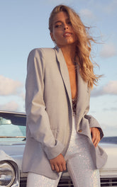 Caralina Blazer - Oversized Single Breasted Blazer in Light Grey