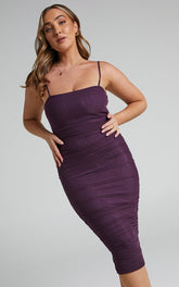 Coming For You Midi Dress - Mesh Dress in Dark Purple