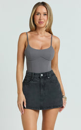 Daramie Bodysuit - Underbust Detail Bodysuit in Charcoal