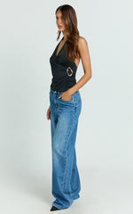 Diana Top - Wrap Over Trim Detail Top in Black