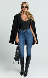 Duffy Jeans - High Waisted Super Stretch Skinny Denim Jeans in Dark Blue Wash