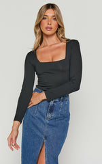 Elia Bodysuit - Square Neck Long Sleeve Bodysuit in Black