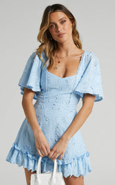 Fancy A Spritz Mini Dress - Square Neck Dress in Powder Blue
