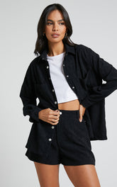 Tovil Shorts - High Waisted Corduroy Shorts in Black