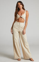 Kingston Two Piece Set - Twist Front Twill and Wide Leg Pants Set in Neutral