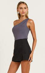 Karel Top - One Shoulder Sleeveless Top in Charcoal