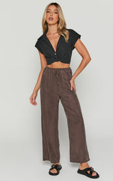 Kaya Pants - Cupro Drawstring Relaxed Pants in Warm Grey