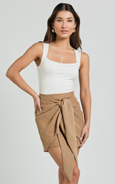 Kerzi Mini Skirt - Tie Front Wrap Skirt in Biscuit