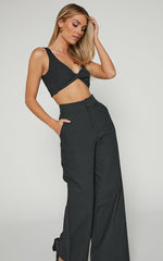 Kingston Two Piece Set - Twist Front Twill and Wide Leg Pants Set in Black