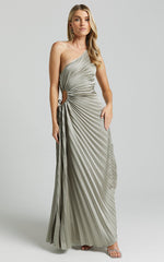 Kitsune Maxi Dress - One Shoulder Cut Out Dress in Sage