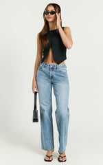 Lalisa Top - Tailored Crew Neck Crop Vest in Black