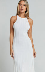 Lana Midi Dress - Racer Knitted Rib Dress in Ivory