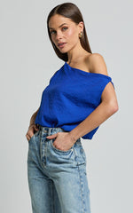 Mabel Bodysuit - Asymmetrical Neckline One Shoulder in Cobalt Blue