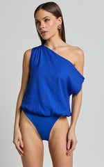 Mabel Bodysuit - Asymmetrical Neckline One Shoulder in Cobalt Blue