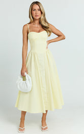 Mhissa Midi Dress - Sweetheart Neck Fit & Flare Dress in Lemon