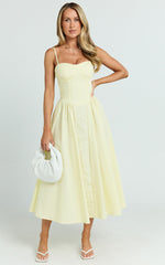 Mhissa Midi Dress - Sweetheart Neck Fit & Flare Dress in Lemon