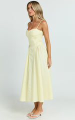 Mhissa Midi Dress - Sweetheart Neck Fit & Flare Dress in Lemon
