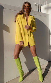 Michelle Blazer - Oversized Plunge Neck Button Up Blazer in Yellow