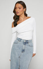 Misael Top - Asymmetrical Twist Front Jersey Top in White
