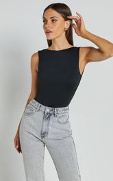 Ollie Bodysuit - Boat Neck Low Back Bodysuit in Black